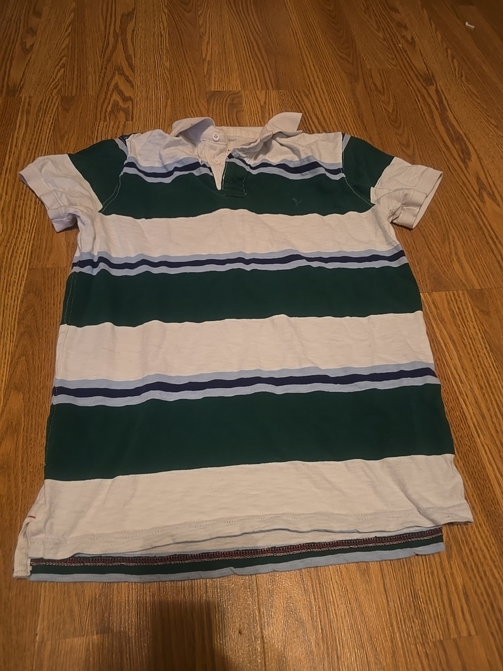 American Eagle Outfitters Green, White & Navy Striped Polo Shirt